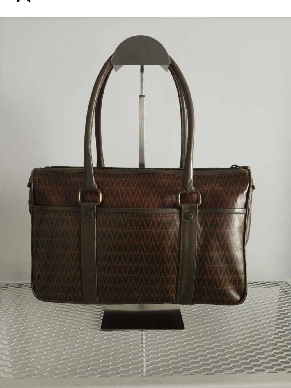 Valentino Brown Patterned Men's Tote Bag with Dual Handles